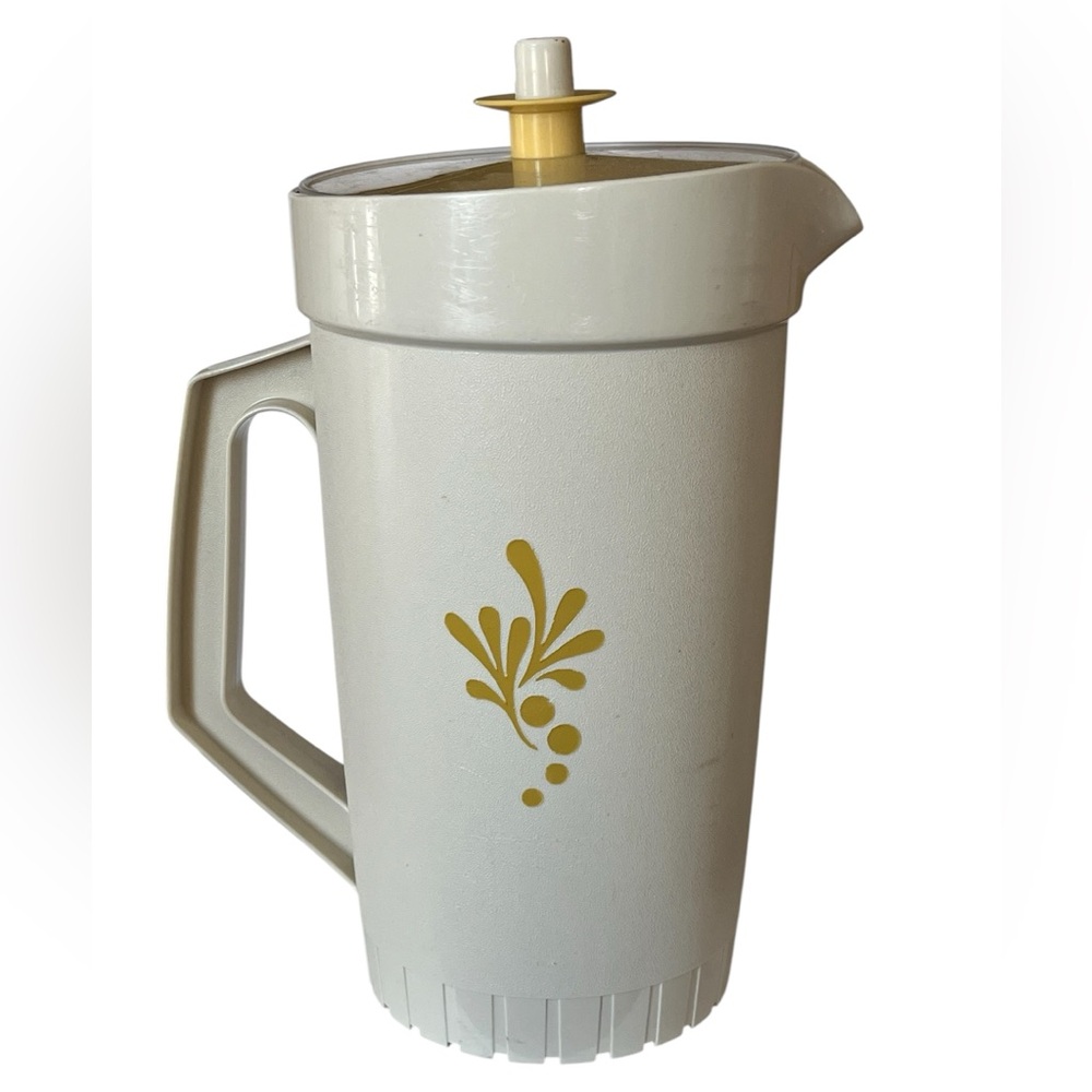 VTG Retro 1960-70 Tupperware Almond Pitcher with Harvest Gold Floral Design